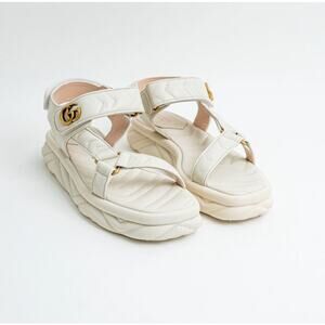 Gucci Double G Leather Matelasse Marmont Mystic White Dad Sandal 40